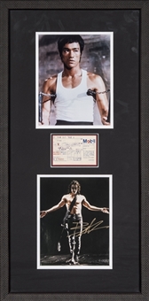 Bruce Lee Signed Receipt With Photo & Brandon Lee Photo In 16x32 Framed Display (Beckett)